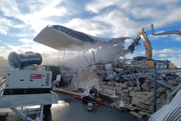 image of North Otago rugby grandstand being demolished, deconstructed and stripped out by Scope Group, NZ