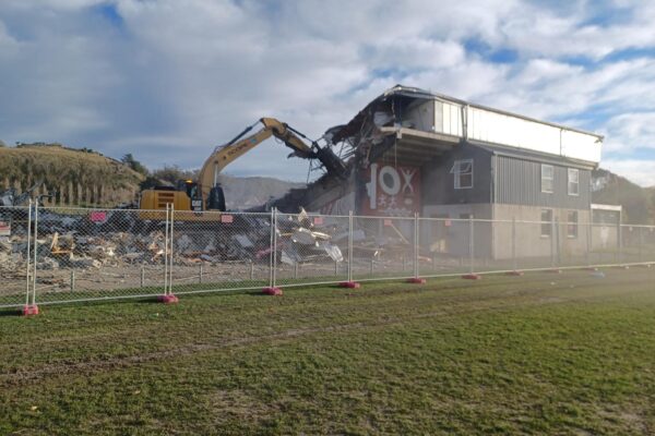 image of North Otago rugby grandstand being demolished and stripped out by Scope Group, NZ