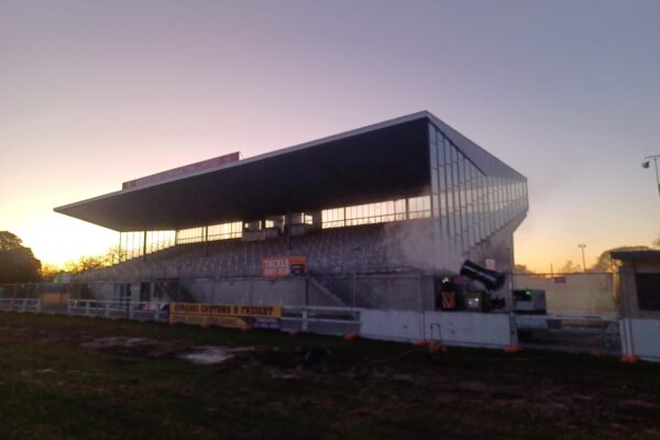 before image of North Otago rugby grandstand about to be demolished and stripped out by Scope Group, NZ