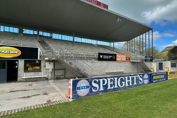image of North Otago rugby grandstand before being demolished and stripped out by Scope Group, NZ