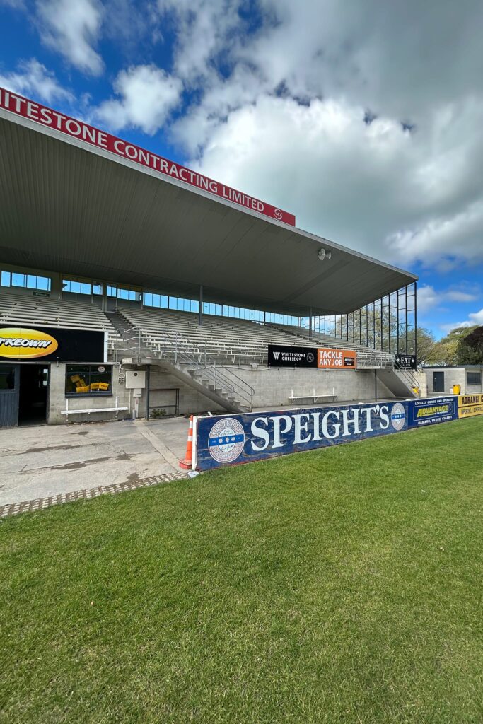image of North Otago rugby grandstand before being demolished and stripped out by Scope Group, NZ