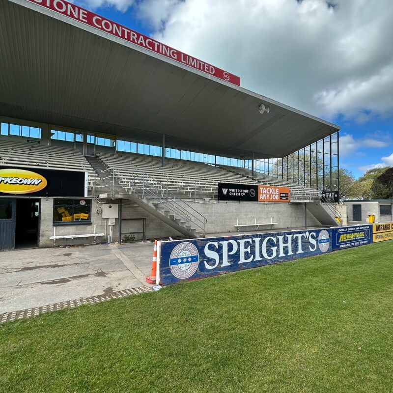 image of North Otago rugby grandstand before being demolished and stripped out by Scope Group, NZ