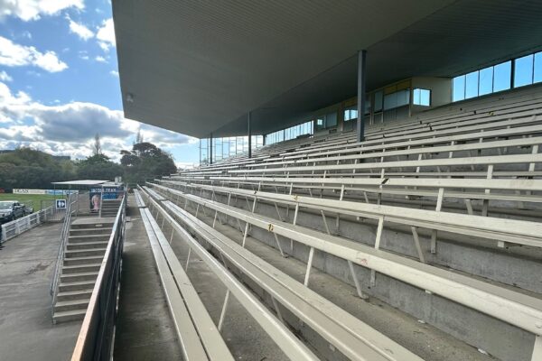 image of North Otago rugby grandstand before being demolished and stripped out by Scope Group, NZ