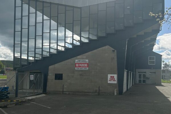 image of North Otago rugby grandstand before being demolished and stripped out by Scope Group, NZ
